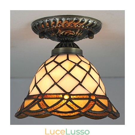 Lampada a cupola con vetrate artistiche rurali europee che assorbono la luce Lampada a cupola con vetrate artistiche rurali europee che assorbono la luce
