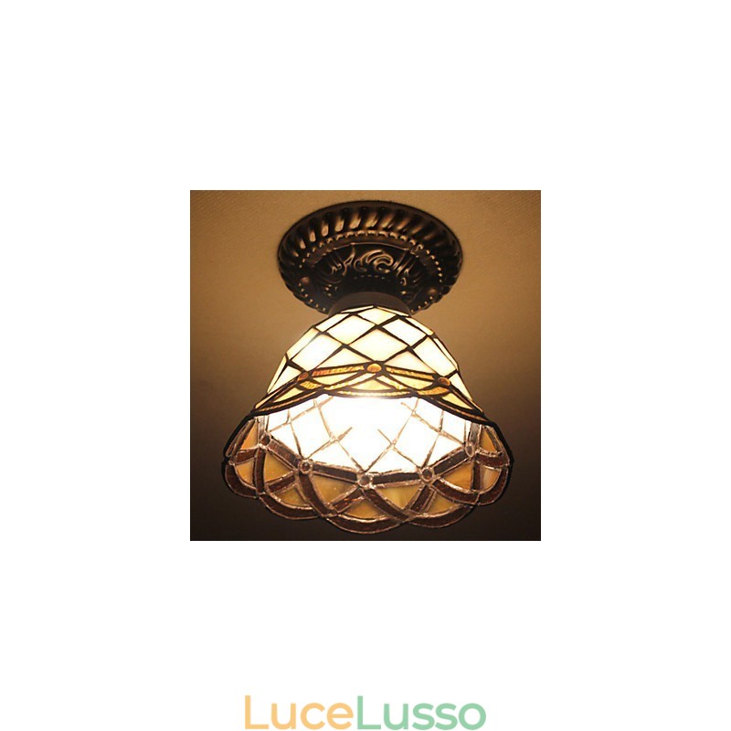 Lampada a cupola con vetrate artistiche rurali europee che assorbono la luce