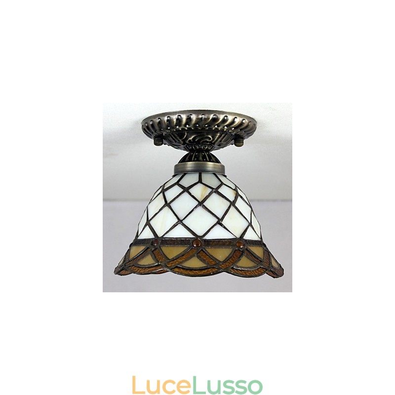 Lampada a cupola con vetrate artistiche rurali europee che assorbono la luce