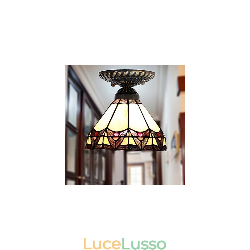 Lampada a cupola con vetrate artistiche rurali europee che assorbono la luce
