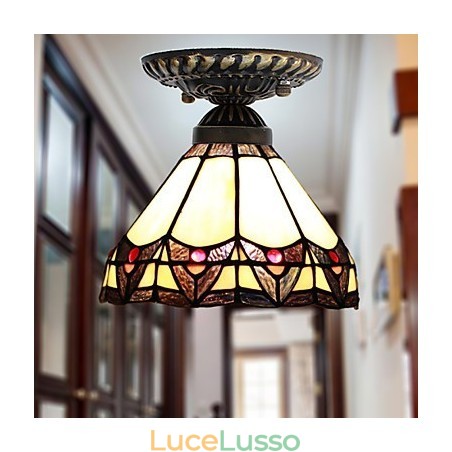 Lampada a cupola con vetrate artistiche rurali europee che assorbono la luce Lampada a cupola con vetrate artistiche rurali europee che assorbono la luce