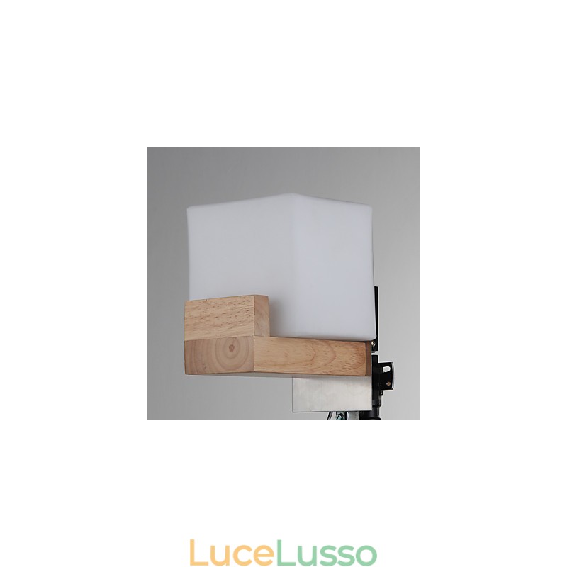 Lampada da parete semplice Lampada da comodino con paralume in vetro e legno massello per camera da letto Cassettiera Soggiorno Cameretta per bambini Dormitorio universitario Tavolino da caffè Libreria
