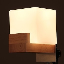 Lampada da parete semplice Lampada da comodino con paralume in vetro e legno massello per camera da letto Cassettiera Soggiorno Cameretta per bambini Dormitorio universitario Tavolino da caffè Libreria