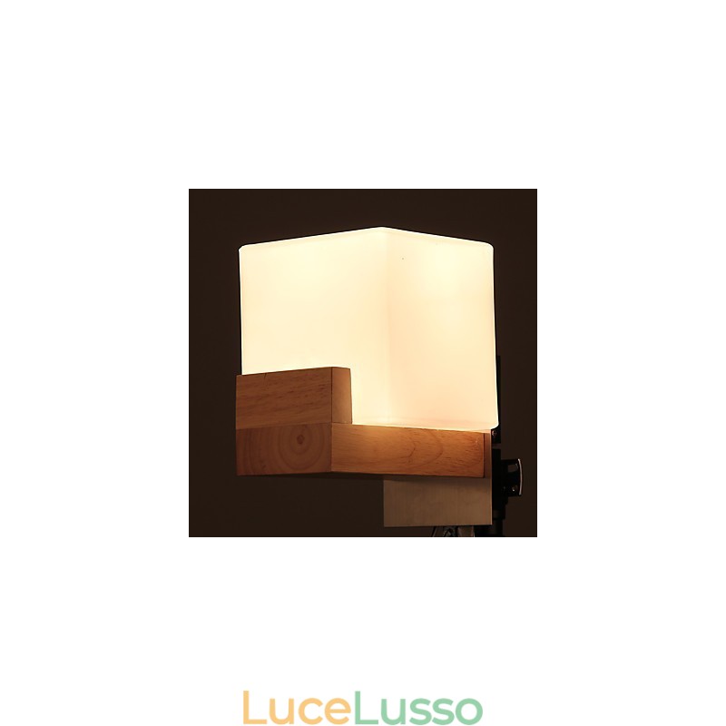 Lampada da parete semplice Lampada da comodino con paralume in vetro e legno massello per camera da letto Cassettiera Soggiorno Cameretta per bambini Dormitorio universitario Tavolino da caffè Libreria
