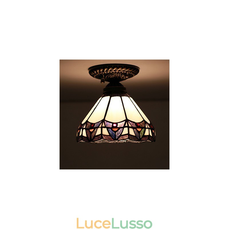 Lampada a cupola con vetrate artistiche rurali europee che assorbono la luce