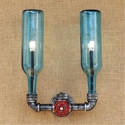Lampada da parete retrò industriale a vento con interruttore a bottiglia d'acqua, luce da parete blu