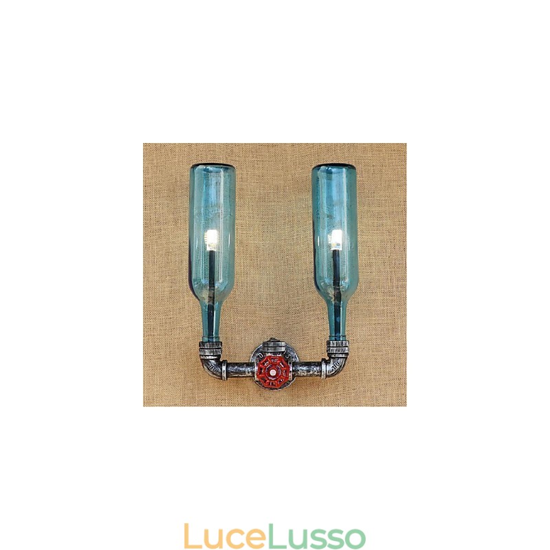 Lampada da parete retrò industriale a vento con interruttore a bottiglia d'acqua, luce da parete blu