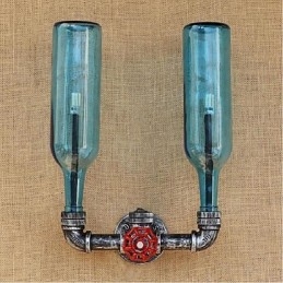 Lampada da parete retrò industriale a vento con interruttore a bottiglia d'acqua, luce da parete blu