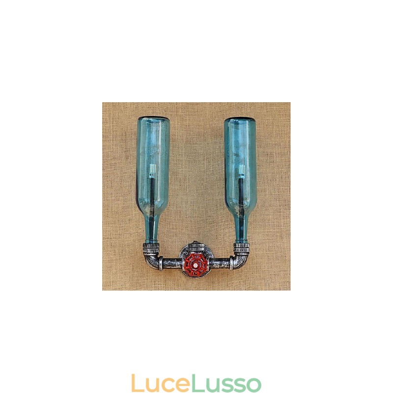 Lampada da parete retrò industriale a vento con interruttore a bottiglia d'acqua, luce da parete blu