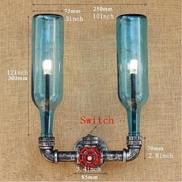 Lampada da parete retrò industriale a vento con interruttore a bottiglia d'acqua, luce da parete blu