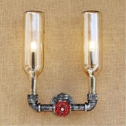 Lampada da parete retrò industriale a vento con interruttore a bottiglia d'acqua, luce da parete ambra