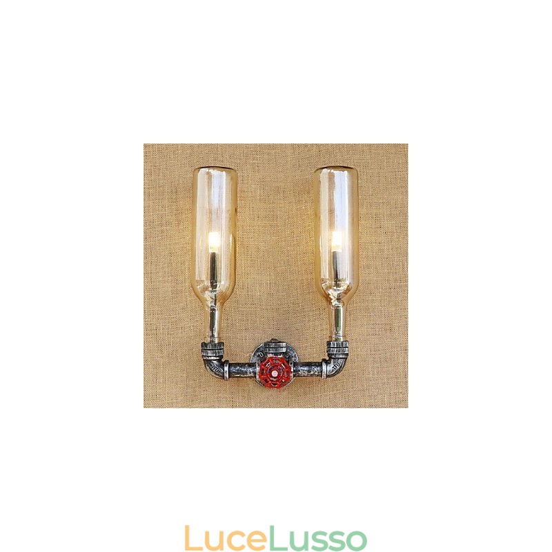 Lampada da parete retrò industriale a vento con interruttore a bottiglia d'acqua, luce da parete ambra