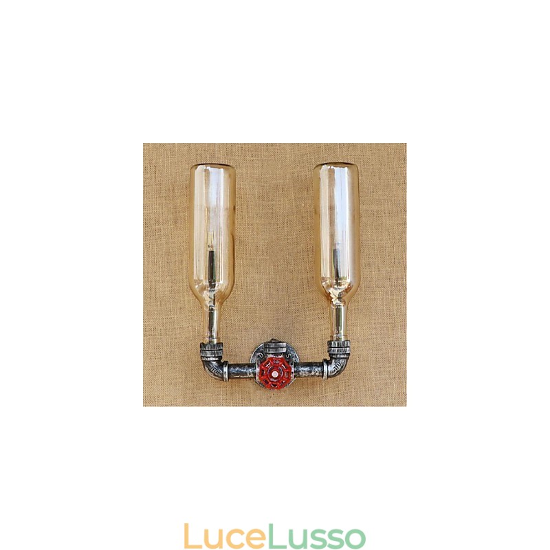 Lampada da parete retrò industriale a vento con interruttore a bottiglia d'acqua, luce da parete ambra