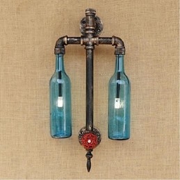 Bar in ferro con interruttore, lampada da parete per bottiglie di vino e tubo dell'acqua, ristorante a tema americano, blu