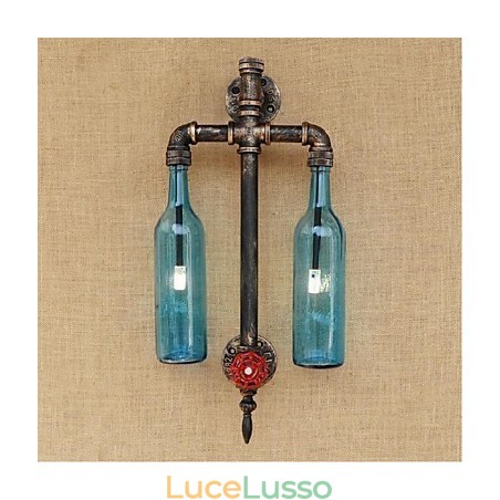 Bar in ferro con interruttore, lampada da parete per bottiglie di vino e tubo dell'acqua, ristorante a tema americano, blu Bar in ferro con interruttore, lampada da parete per bottiglie di vino e tubo dell'acqua, ristorante a tema americano, blu