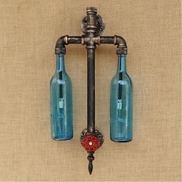 Bar in ferro con interruttore, lampada da parete per bottiglie di vino e tubo dell'acqua, ristorante a tema americano, blu