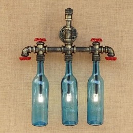 Lampada da parete retrò industriale a vento con interruttore a bottiglia d'acqua, luce da parete blu