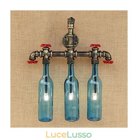 Lampada da parete retrò industriale a vento con interruttore a bottiglia d'acqua, luce da parete blu Lampada da parete retrò industriale a vento con interruttore a bottiglia d'acqua, luce da parete blu