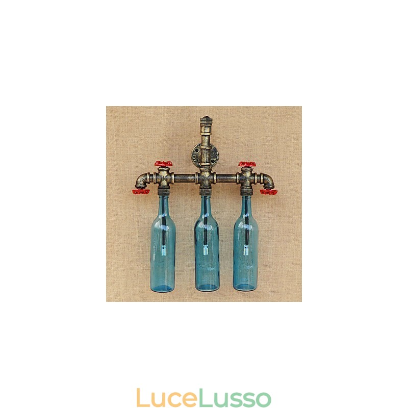 Lampada da parete retrò industriale a vento con interruttore a bottiglia d'acqua, luce da parete blu