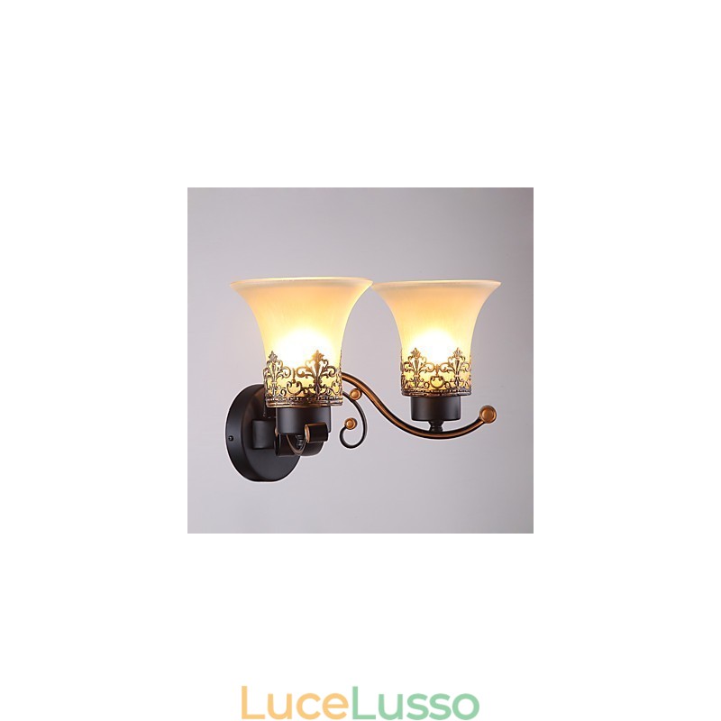 Lampada da parete vintage in metallo con vetro a due teste in stile americano per la sala mensa, soggiorno, ingresso, foyer, lampada da parete decorativa