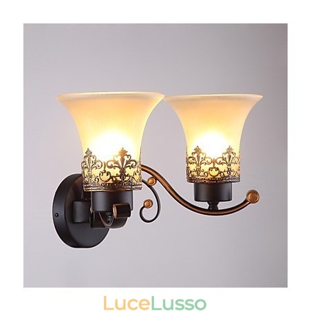 Lampada da parete vintage in metallo con vetro a due teste in stile americano per la sala mensa, soggiorno, ingresso, foyer, lampada da parete decorativa Lampada da parete vintage in metallo con vetro a due teste in stile americano per la sala mensa, soggiorno, ingresso, foyer, lampada da parete decorativa