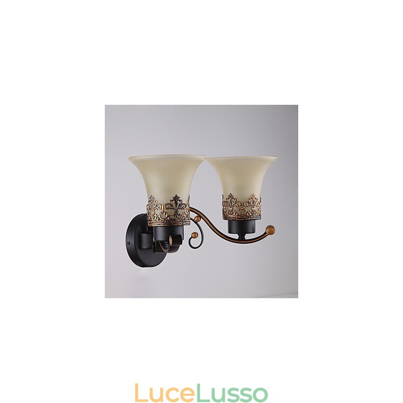 Lampada da parete vintage in metallo con vetro a due teste in stile americano per la sala mensa, soggiorno, ingresso, foyer, lampada da parete decorativa