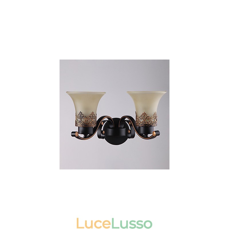 Lampada da parete vintage in metallo con vetro a due teste in stile americano per la sala mensa, soggiorno, ingresso, foyer, lampada da parete decorativa