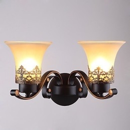 Lampada da parete vintage in metallo con vetro a due teste in stile americano per la sala mensa, soggiorno, ingresso, foyer, lampada da parete decorativa