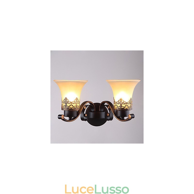 Lampada da parete vintage in metallo con vetro a due teste in stile americano per la sala mensa, soggiorno, ingresso, foyer, lampada da parete decorativa