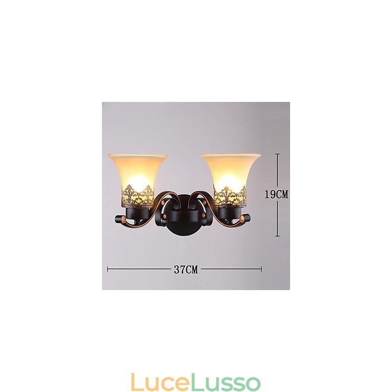 Lampada da parete vintage in metallo con vetro a due teste in stile americano per la sala mensa, soggiorno, ingresso, foyer, lampada da parete decorativa