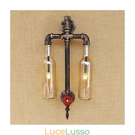 Bar in ferro con interruttore, lampada da parete per bottiglie di vino e tubo dell'acqua, a tema americano, ambra Bar in ferro con interruttore, lampada da parete per bottiglie di vino e tubo dell'acqua, a tema americano, ambra