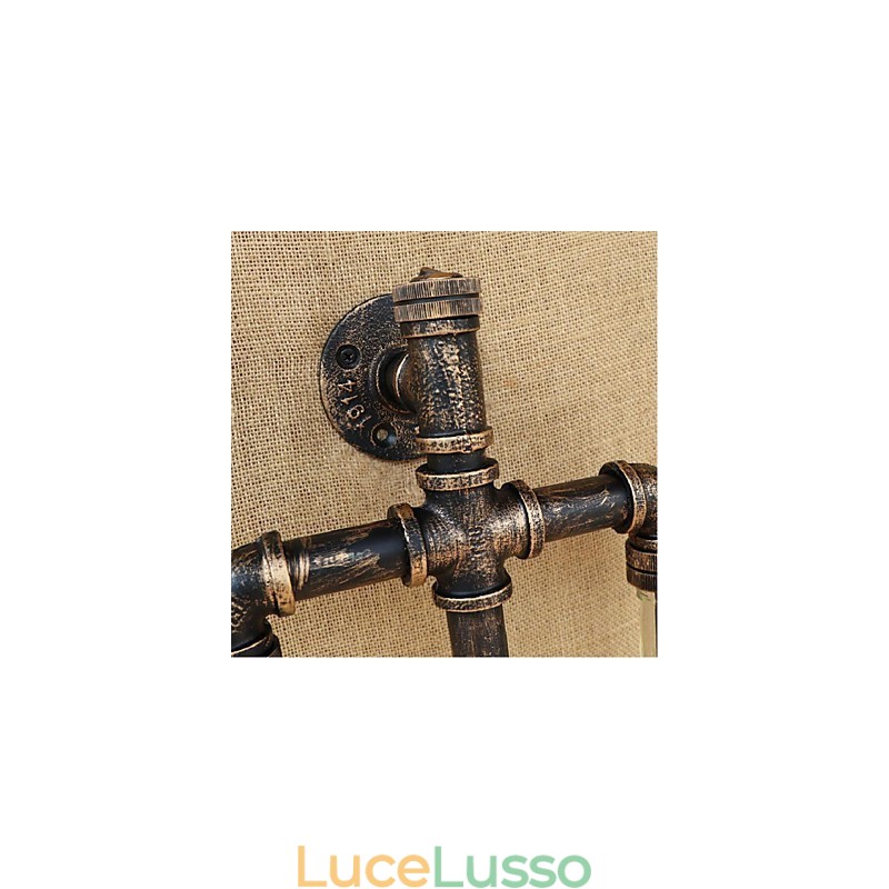 Bar in ferro con interruttore, lampada da parete per bottiglie di vino e tubo dell'acqua, a tema americano, ambra