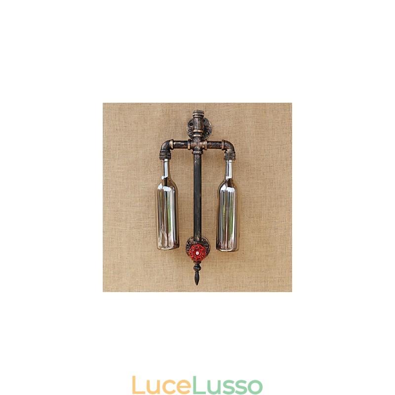 Lampada da parete per bottiglie di vino con tubo dell'acqua e interruttore, stile americano, per ristorante, bar, grigio