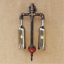 Lampada da parete per bottiglie di vino con tubo dell'acqua e interruttore, stile americano, per ristorante, bar, grigio
