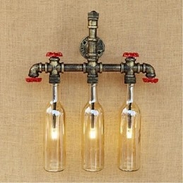 Lampada da parete retrò industriale a vento con interruttore a bottiglia d'acqua, luce da parete ambra