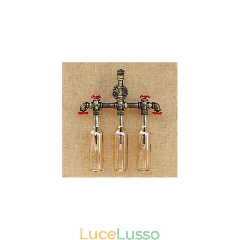 Lampada da parete retrò industriale a vento con interruttore a bottiglia d'acqua, luce da parete ambra