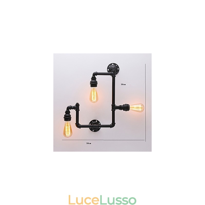 Applique da parete vintage in tubo industriale nero luci creative ristorante caffetteria bar decorazione illuminazione con 3 luci finitura verniciata