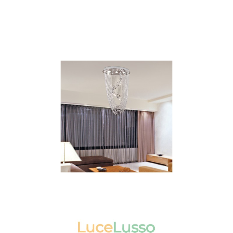 Lampadario moderno contemporaneo in cristallo cromato a filo