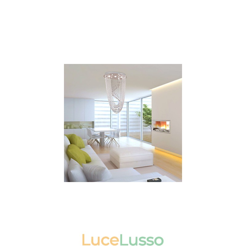 Lampadario moderno contemporaneo in cristallo cromato a filo