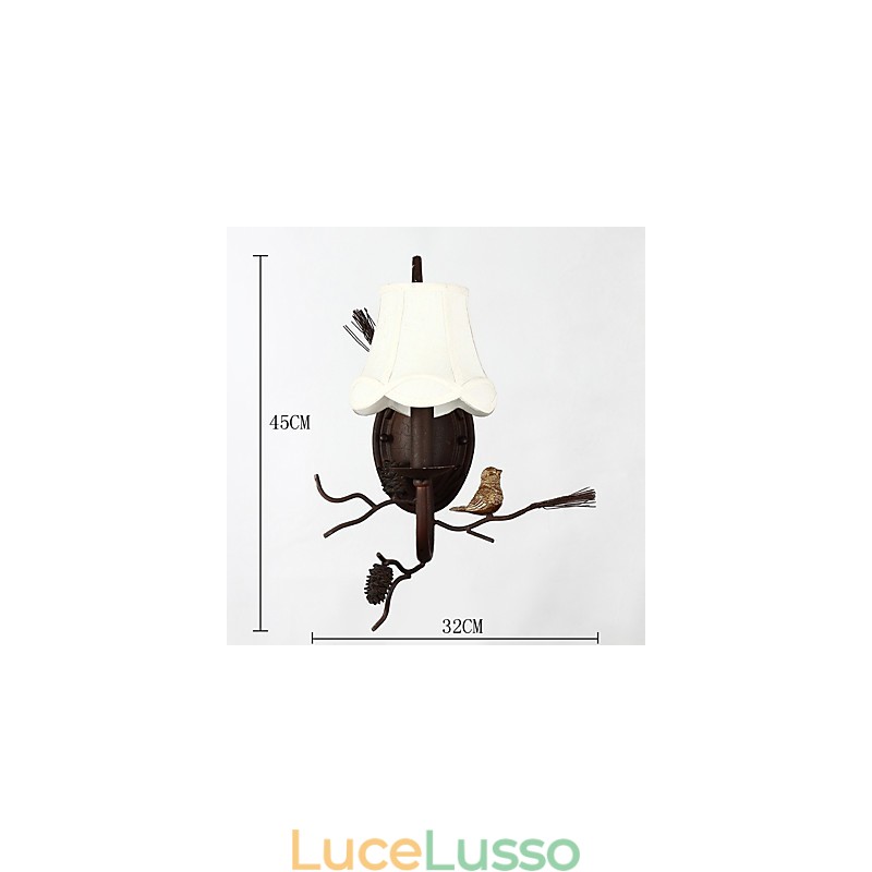 Lampada da parete vintage nordamericana in metallo con uccello in resina e pigna, adatta per soggiorno, sala da pranzo, lampada da parete