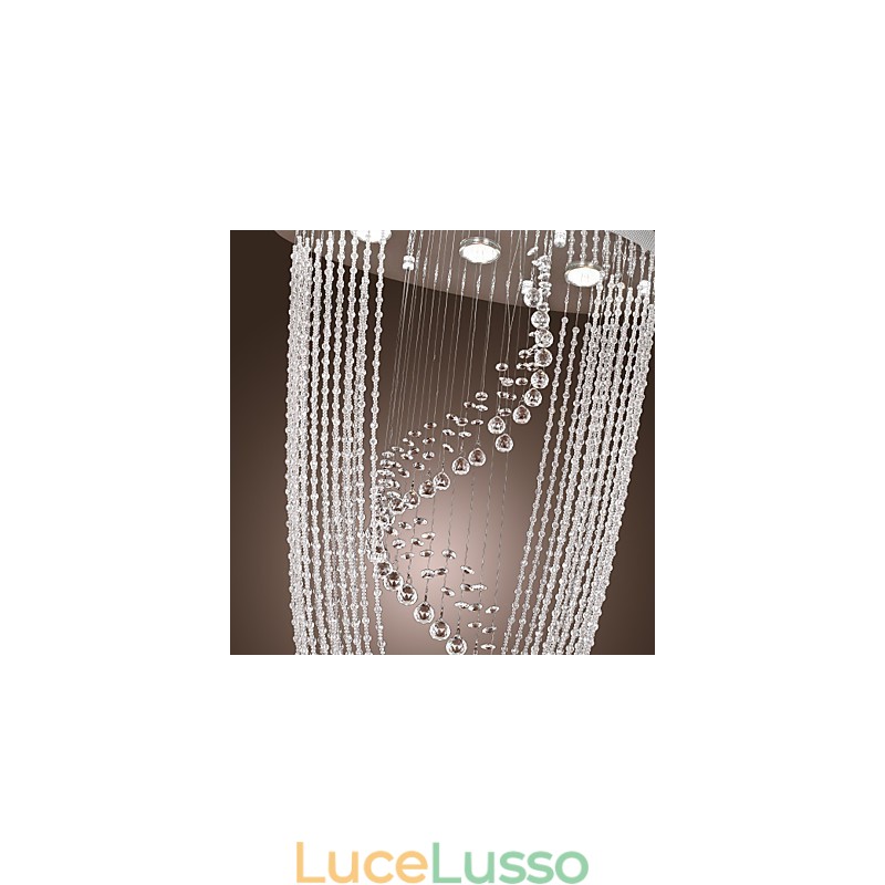 Lampadario moderno contemporaneo in cristallo cromato a filo