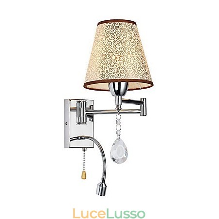 Lampada da parete per camera da letto Lampada da lettura Lampada in tessuto Moderna Contemporanea Country Cromata Caratteristica per braccio oscillante in cristallo Lampada da parete per camera da letto Lampada da lettura Lampada in tessuto Moderna Contemporanea Country Cromata Caratteristica per braccio oscillante in cristallo