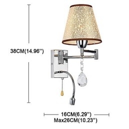 Lampada da parete per camera da letto Lampada da lettura Lampada in tessuto Moderna Contemporanea Country Cromata Caratteristica per braccio oscillante in cristallo