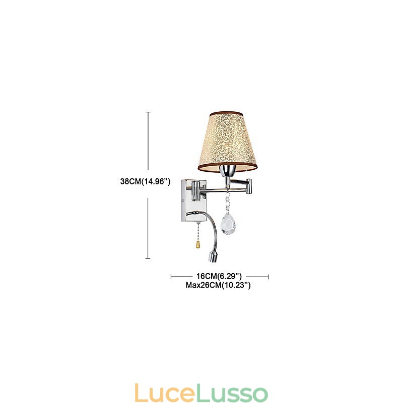 Lampada da parete per camera da letto Lampada da lettura Lampada in tessuto Moderna Contemporanea Country Cromata Caratteristica per braccio oscillante in cristallo