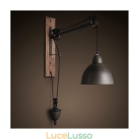 Lampada da parete in stile country americano, retrò, creativa, con puleggia in legno Lampada da parete in stile country americano, retrò, creativa, con puleggia in legno