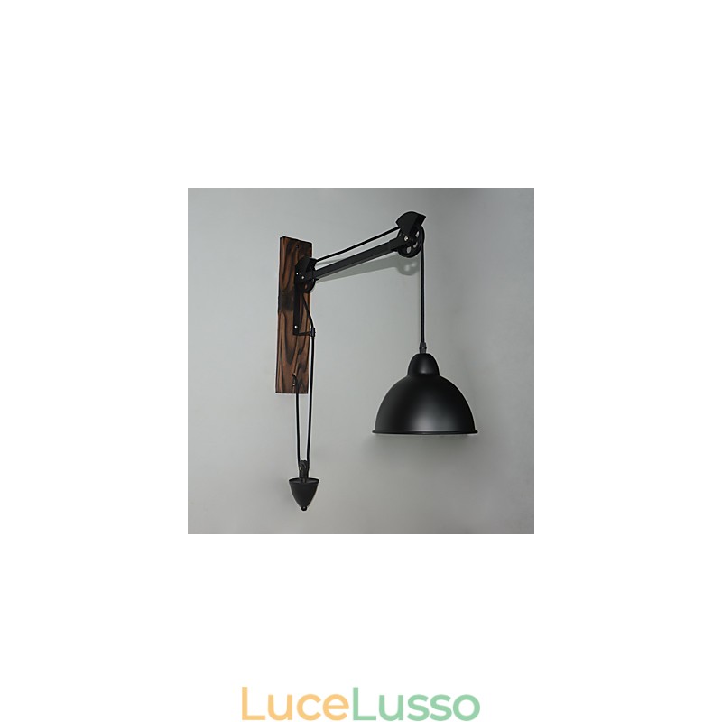 Lampada da parete in stile country americano, retrò, creativa, con puleggia in legno