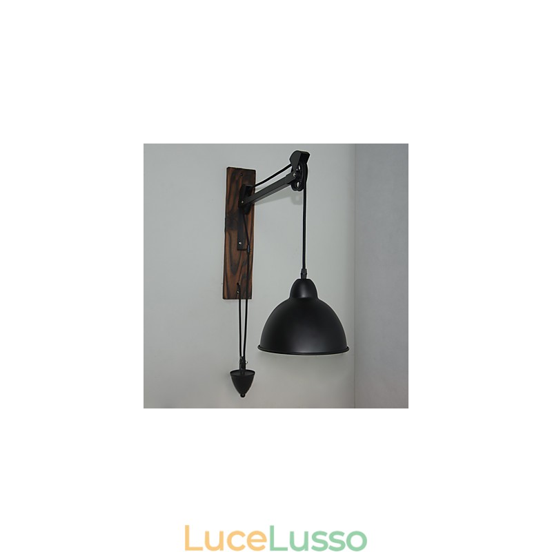Lampada da parete in stile country americano, retrò, creativa, con puleggia in legno