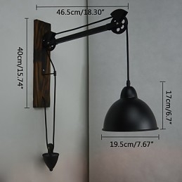 Lampada da parete in stile country americano, retrò, creativa, con puleggia in legno