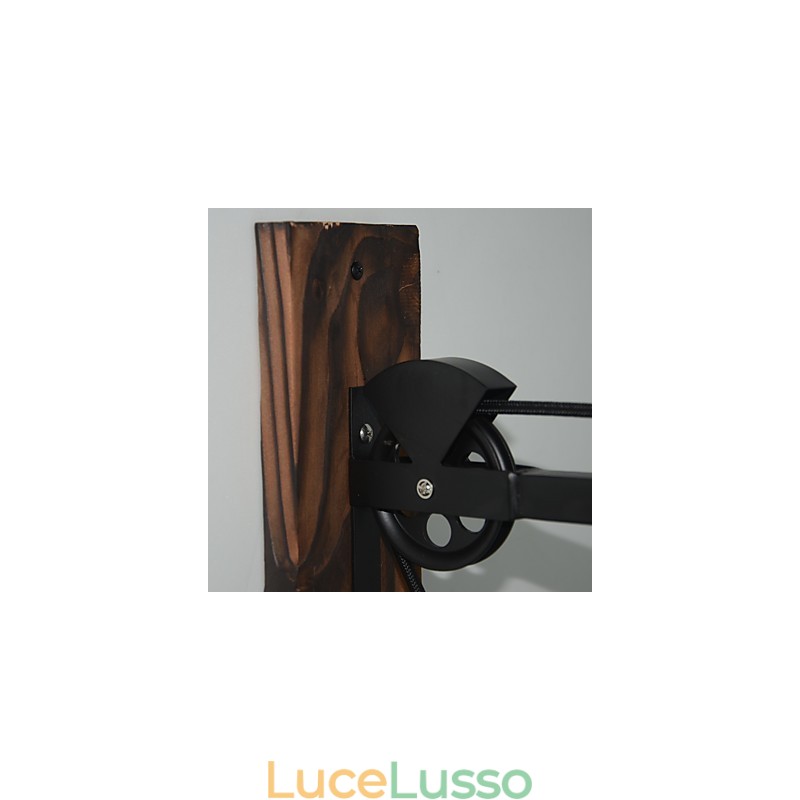 Lampada da parete in stile country americano, retrò, creativa, con puleggia in legno