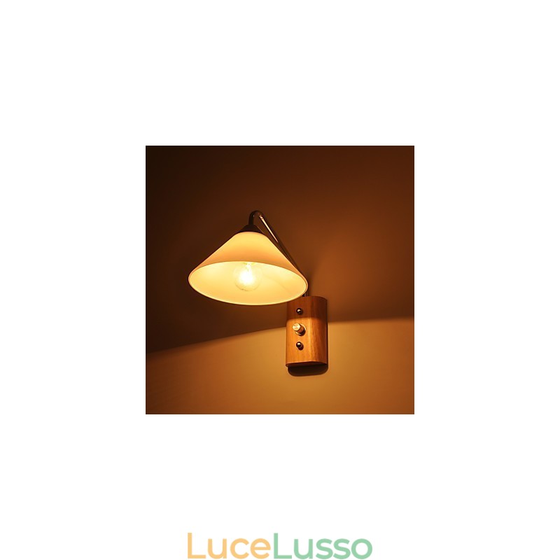 Lampada da parete semplice Lampada da comodino con paralume in vetro e legno massello per camera da letto Cassettiera Soggiorno Cameretta per bambini Dormitorio universitario Tavolino da caffè Libreria